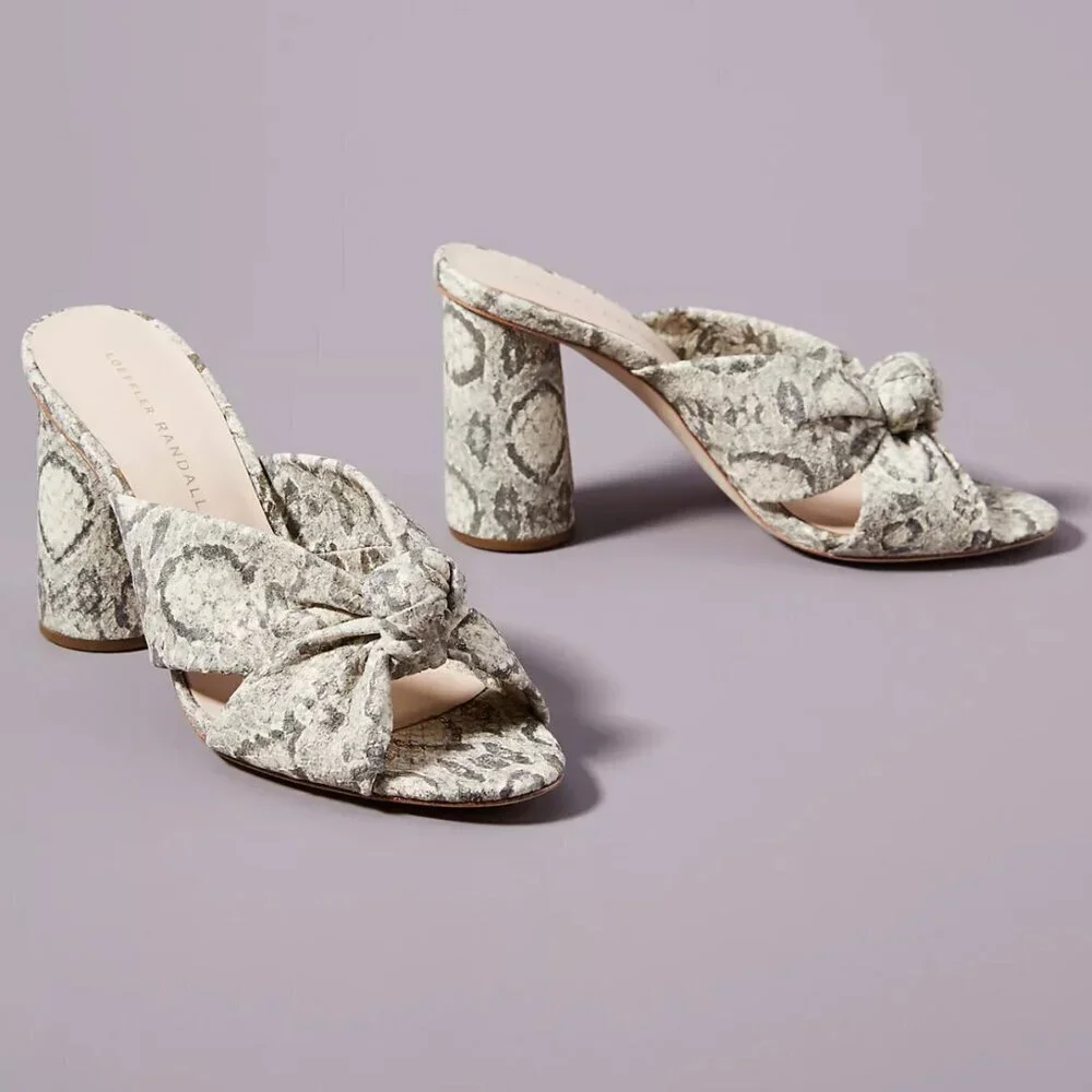 Loeffler Randall Coco High Heel Knot Snakeskin Slide, size 9.5
